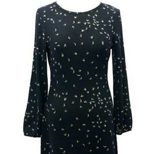 Navy Blue Bird Print Knit Dress